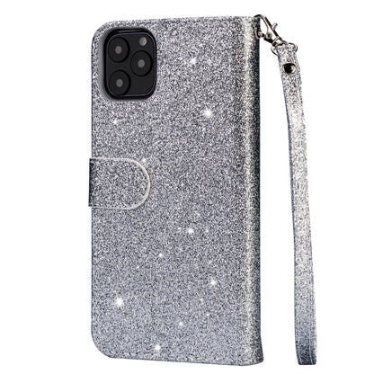 Flash Powder Zippered Stand Leather Wallet Cover with Strap for iPhone 11 6.1-inch (2019)