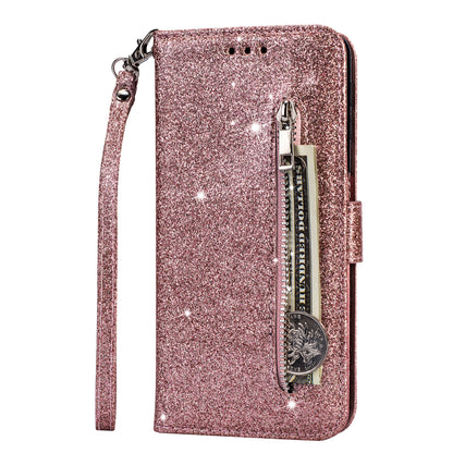 Flash Powder Zipper Pocket Wallet Flip Leather Phone Cover with Strap for iPhone 11 Pro 5.8 inch (2019)