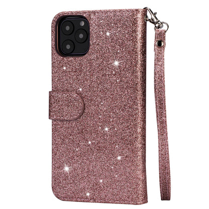 Flash Powder Zipper Pocket Wallet Flip Leather Phone Cover with Strap for iPhone 11 Pro 5.8 inch (2019)