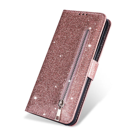 Flash Powder Zipper Pocket Wallet Flip Leather Phone Cover with Strap for iPhone 11 Pro 5.8 inch (2019)