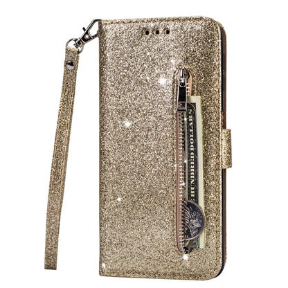 Flash Powder Zipper Pocket Wallet Flip Leather Phone Cover with Strap for iPhone 11 Pro 5.8 inch (2019)