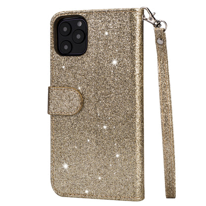 Flash Powder Zipper Pocket Wallet Flip Leather Phone Cover with Strap for iPhone 11 Pro 5.8 inch (2019)