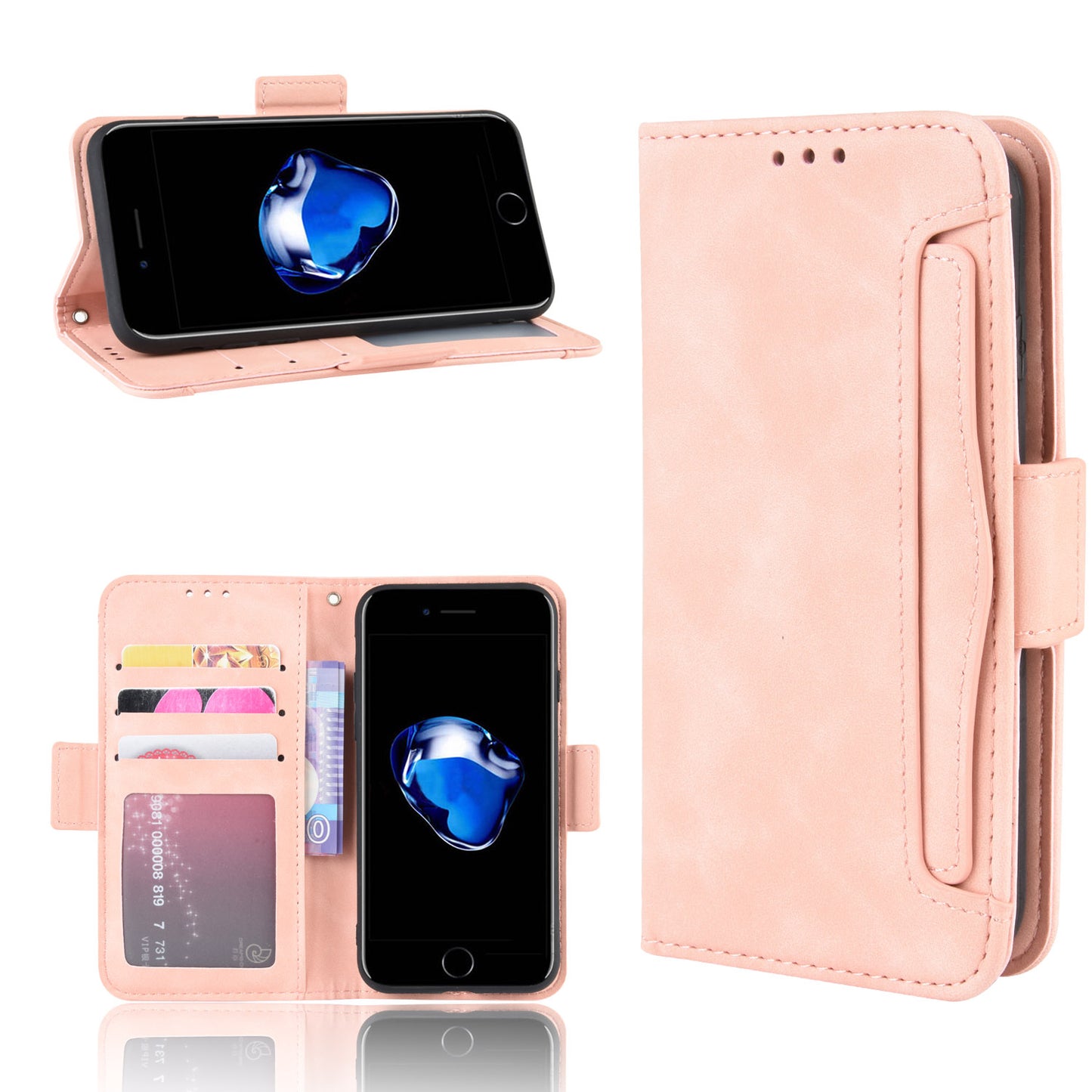 Leather Phone Cover Casing with Card Slots Protective Case for iPhone SE (2020)/SE (2022)8/7 4.7 inch
