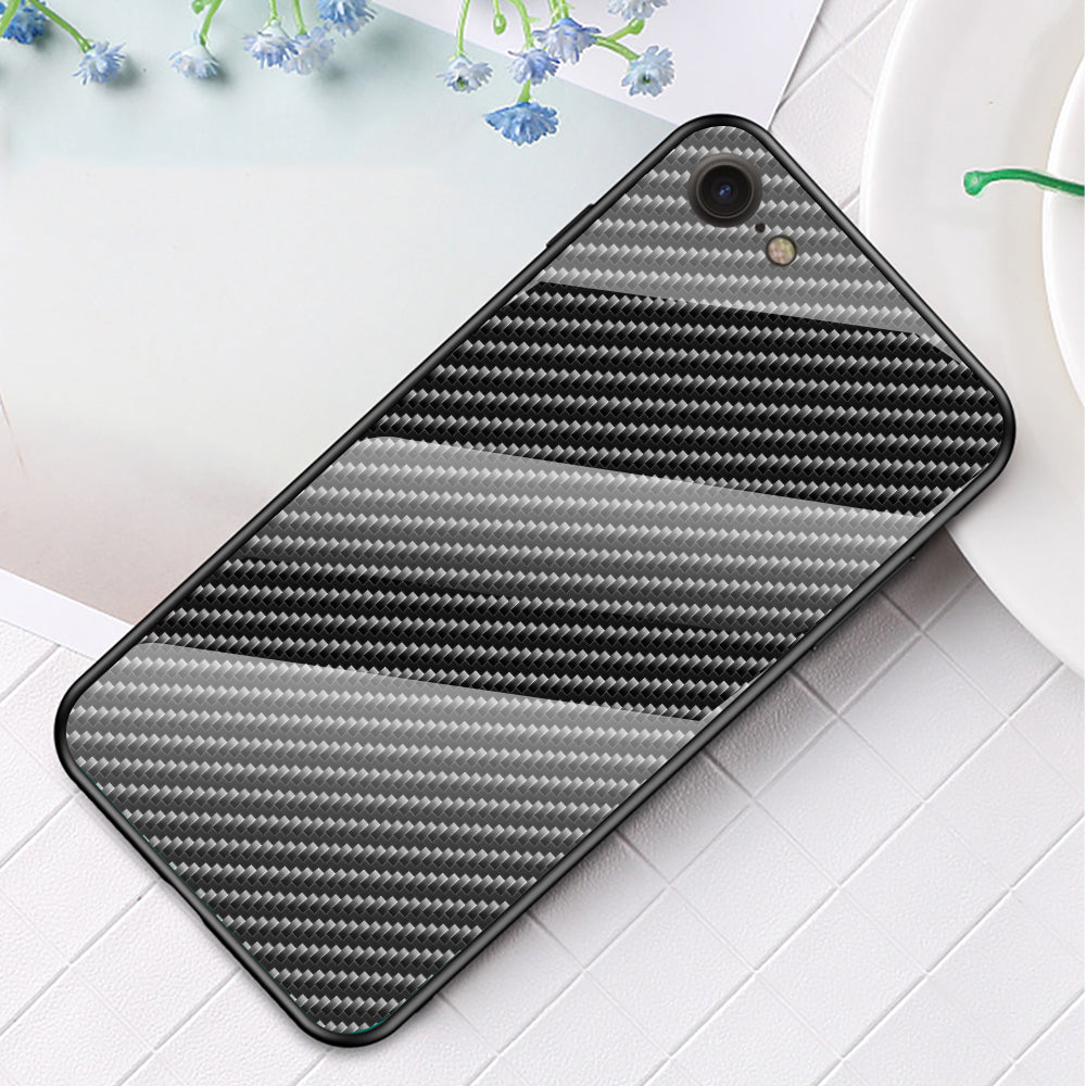 Carbon Fiber Skin Tempered Glass + PC + TPU Cell Case for iPhone 8/7/SE (2020)/SE (2022)