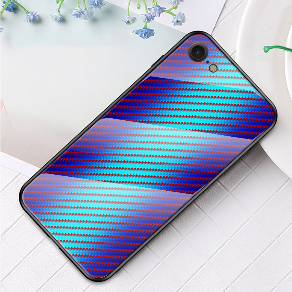 Carbon Fiber Skin Tempered Glass + PC + TPU Cell Case for iPhone 8/7/SE (2020)/SE (2022)