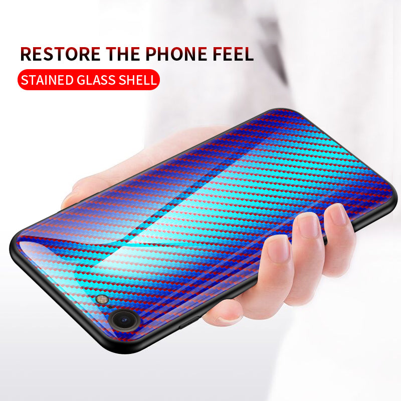 Carbon Fiber Skin Tempered Glass + PC + TPU Cell Case for iPhone 8/7/SE (2020)/SE (2022)