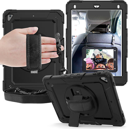 For iPad 9.7-inch (2018)/(2017)/Air 2/iPad Pro 9.7 inch (2016) 360° Swivel Handy Strap Kickstand Tablet Case PC Silicone Cover with Shoulder Strap