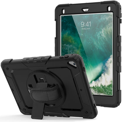 For iPad 9.7-inch (2018)/(2017)/Air 2/iPad Pro 9.7 inch (2016) 360Â° Swivel Handy Strap Kickstand Tablet Case PC Silicone Cover with Shoulder Strap