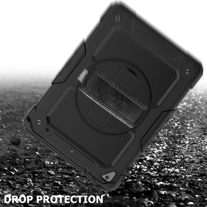 For iPad 9.7-inch (2018)/(2017)/Air 2/iPad Pro 9.7 inch (2016) 360Â° Swivel Handy Strap Kickstand Tablet Case PC Silicone Cover with Shoulder Strap