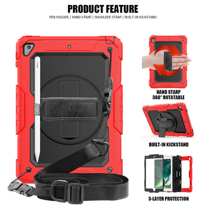 For iPad 9.7-inch (2018)/(2017)/Air 2/iPad Pro 9.7 inch (2016) 360Â° Swivel Handy Strap Kickstand Tablet Case PC Silicone Cover with Shoulder Strap