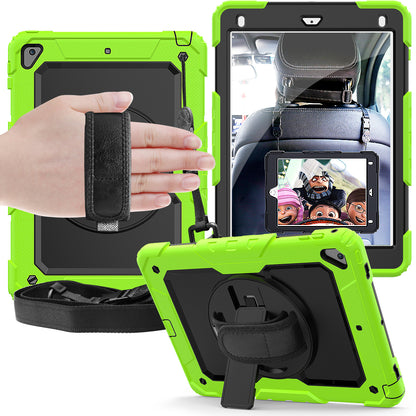 For iPad 9.7-inch (2018)/(2017)/Air 2/iPad Pro 9.7 inch (2016) 360° Swivel Handy Strap Kickstand Tablet Case PC Silicone Cover with Shoulder Strap