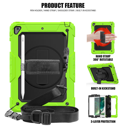 For iPad 9.7-inch (2018)/(2017)/Air 2/iPad Pro 9.7 inch (2016) 360Â° Swivel Handy Strap Kickstand Tablet Case PC Silicone Cover with Shoulder Strap