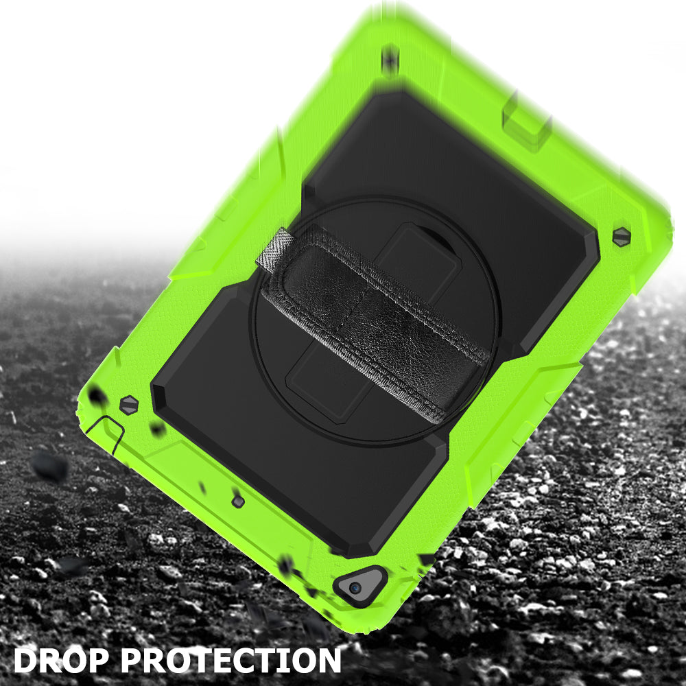 For iPad 9.7-inch (2018)/(2017)/Air 2/iPad Pro 9.7 inch (2016) 360Â° Swivel Handy Strap Kickstand Tablet Case PC Silicone Cover with Shoulder Strap