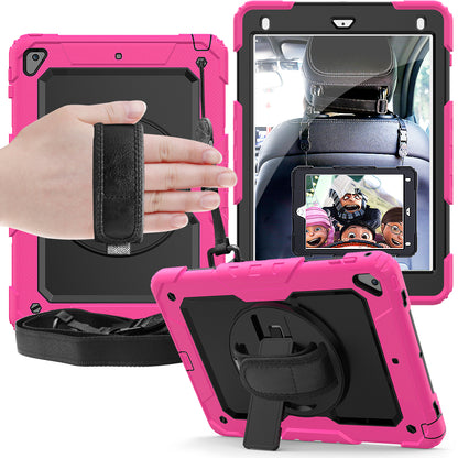 For iPad 9.7-inch (2018)/(2017)/Air 2/iPad Pro 9.7 inch (2016) 360° Swivel Handy Strap Kickstand Tablet Case PC Silicone Cover with Shoulder Strap