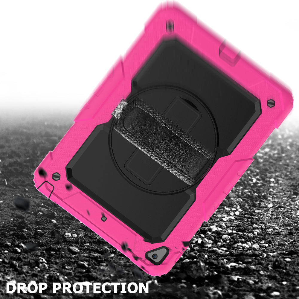 For iPad 9.7-inch (2018)/(2017)/Air 2/iPad Pro 9.7 inch (2016) 360Â° Swivel Handy Strap Kickstand Tablet Case PC Silicone Cover with Shoulder Strap