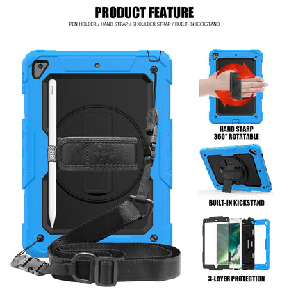 For iPad 9.7-inch (2018)/(2017)/Air 2/iPad Pro 9.7 inch (2016) 360Â° Swivel Handy Strap Kickstand Tablet Case PC Silicone Cover with Shoulder Strap