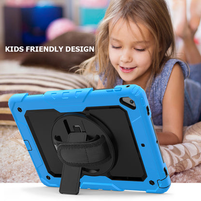 For iPad 9.7-inch (2018)/(2017)/Air 2/iPad Pro 9.7 inch (2016) 360Â° Swivel Handy Strap Kickstand Tablet Case PC Silicone Cover with Shoulder Strap