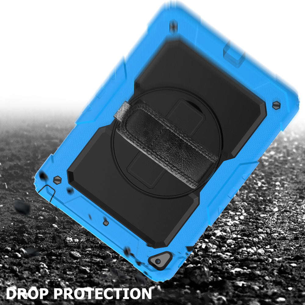 For iPad 9.7-inch (2018)/(2017)/Air 2/iPad Pro 9.7 inch (2016) 360Â° Swivel Handy Strap Kickstand Tablet Case PC Silicone Cover with Shoulder Strap