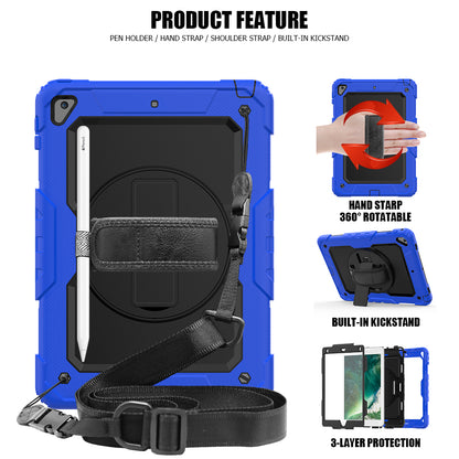 For iPad 9.7-inch (2018)/(2017)/Air 2/iPad Pro 9.7 inch (2016) 360Â° Swivel Handy Strap Kickstand Tablet Case PC Silicone Cover with Shoulder Strap
