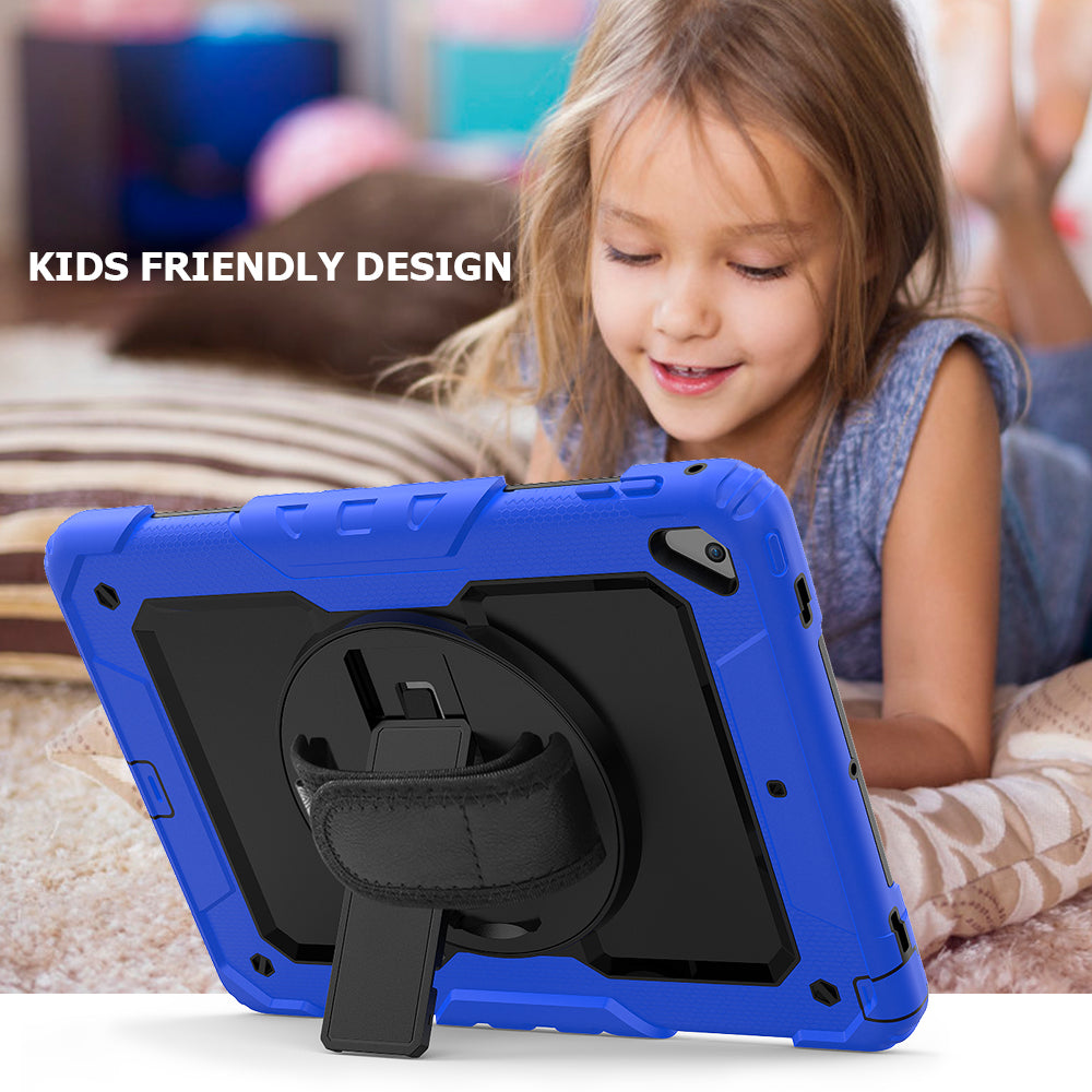 For iPad 9.7-inch (2018)/(2017)/Air 2/iPad Pro 9.7 inch (2016) 360Â° Swivel Handy Strap Kickstand Tablet Case PC Silicone Cover with Shoulder Strap