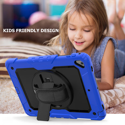 For iPad 9.7-inch (2018)/(2017)/Air 2/iPad Pro 9.7 inch (2016) 360Â° Swivel Handy Strap Kickstand Tablet Case PC Silicone Cover with Shoulder Strap