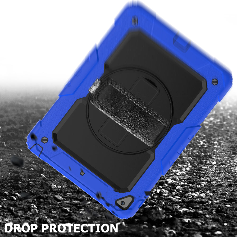 For iPad 9.7-inch (2018)/(2017)/Air 2/iPad Pro 9.7 inch (2016) 360Â° Swivel Handy Strap Kickstand Tablet Case PC Silicone Cover with Shoulder Strap
