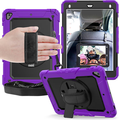 For iPad 9.7-inch (2018)/(2017)/Air 2/iPad Pro 9.7 inch (2016) 360° Swivel Handy Strap Kickstand Tablet Case PC Silicone Cover with Shoulder Strap