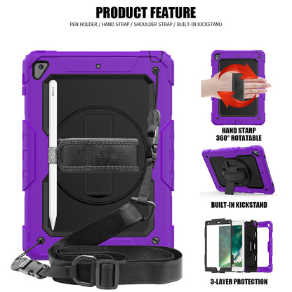 For iPad 9.7-inch (2018)/(2017)/Air 2/iPad Pro 9.7 inch (2016) 360Â° Swivel Handy Strap Kickstand Tablet Case PC Silicone Cover with Shoulder Strap