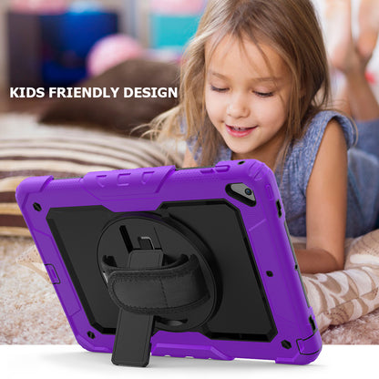 For iPad 9.7-inch (2018)/(2017)/Air 2/iPad Pro 9.7 inch (2016) 360Â° Swivel Handy Strap Kickstand Tablet Case PC Silicone Cover with Shoulder Strap