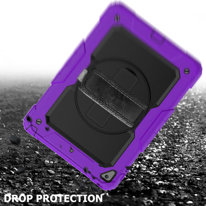 For iPad 9.7-inch (2018)/(2017)/Air 2/iPad Pro 9.7 inch (2016) 360Â° Swivel Handy Strap Kickstand Tablet Case PC Silicone Cover with Shoulder Strap