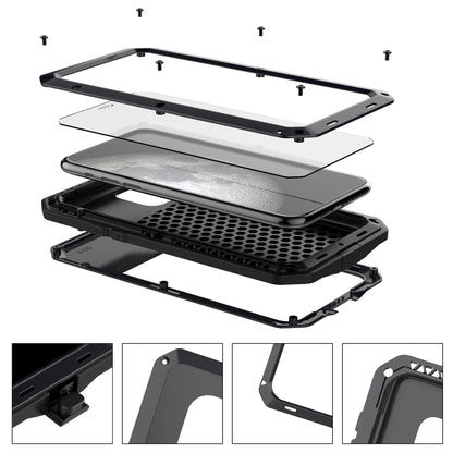 Tank Style Metal + Silicone + Tempered Glass 360Â° Full Protection Shell for iPhone 11 Pro 5.8 inch (2019)