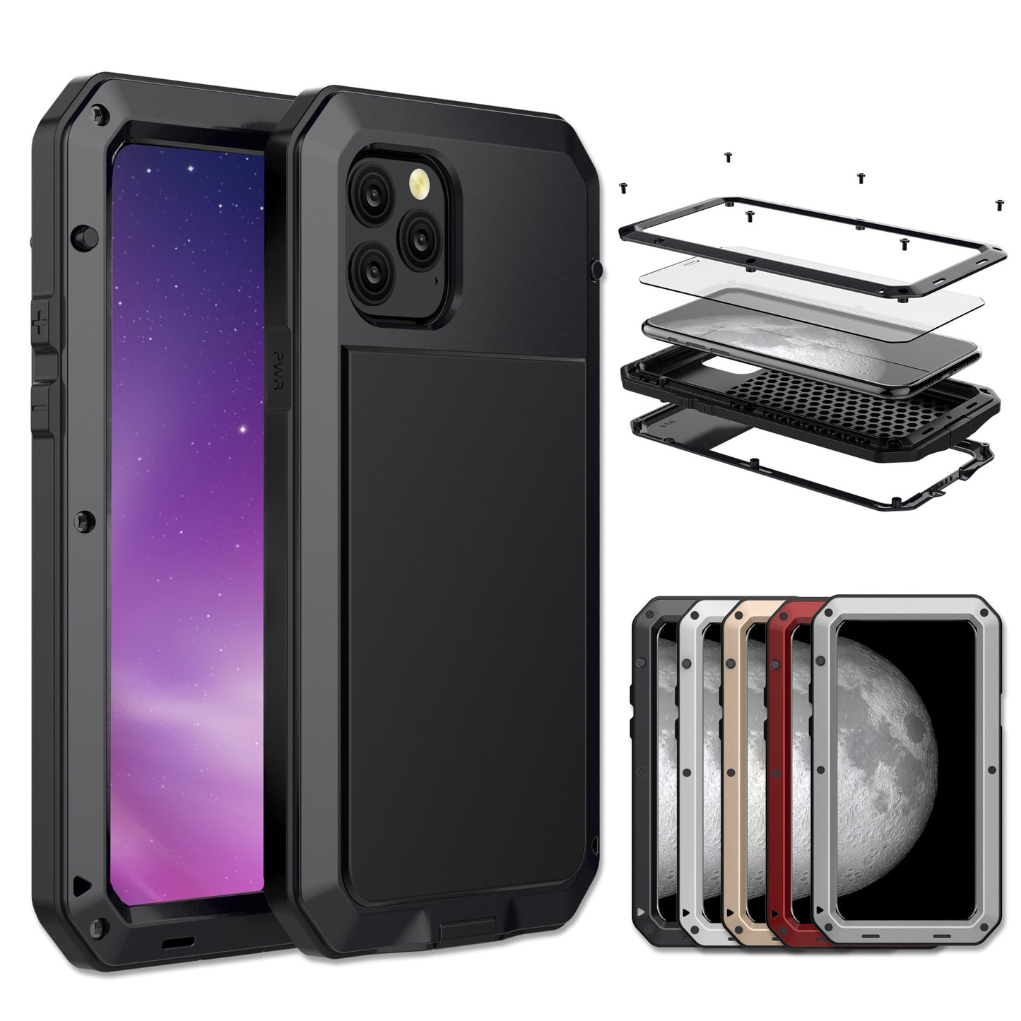 Tank Style Metal + Silicone + Tempered Glass 360Â° Full Protection Shell for iPhone 11 Pro 5.8 inch (2019)