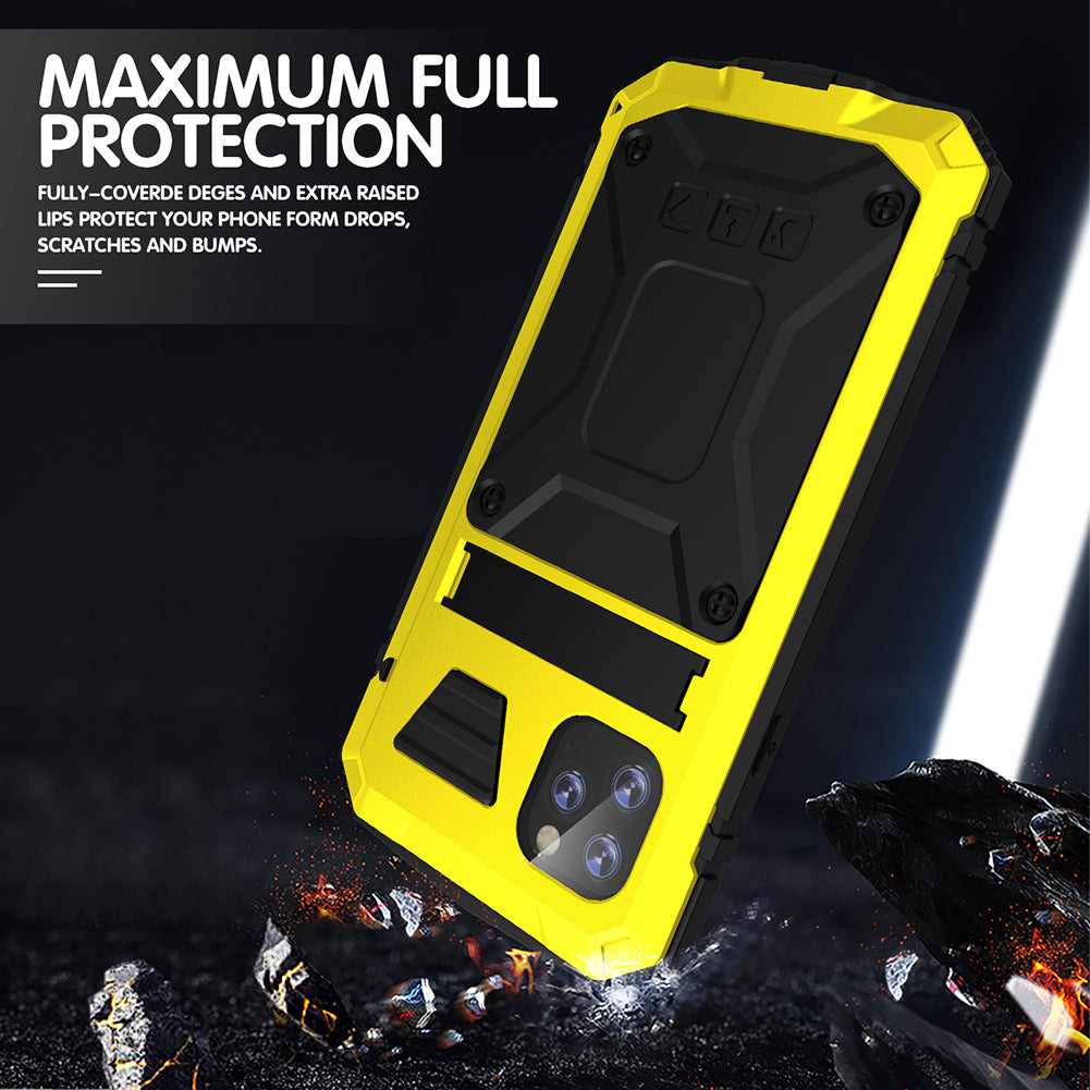 Tank Series Full Covering Kickstand Metal Frame Phone Cover Shell for iPhone 11 6.1 inch