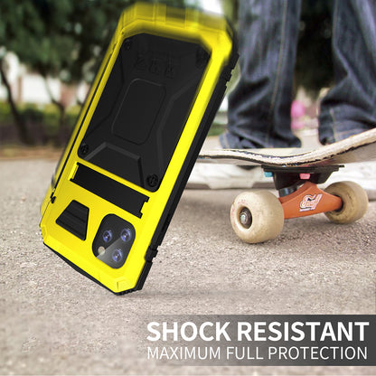 Tank Series Full Covering Kickstand Metal Frame Phone Cover Shell for iPhone 11 6.1 inch