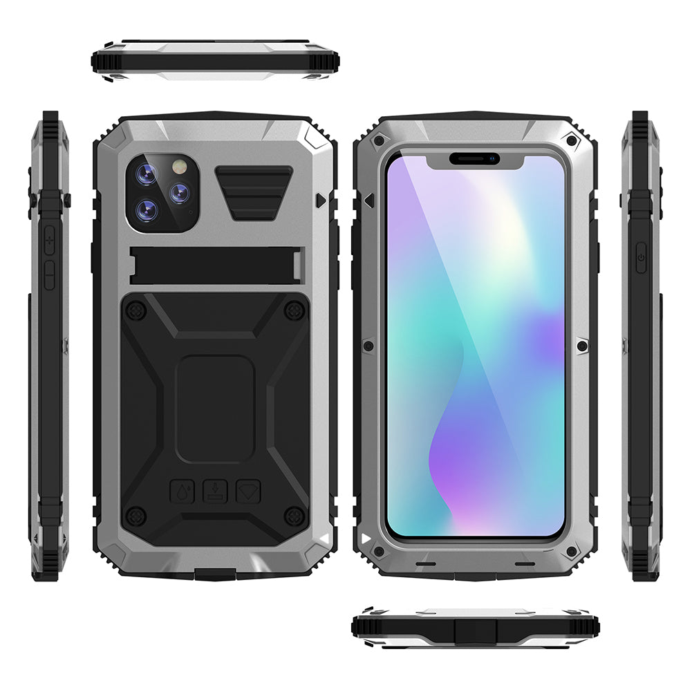 Tank Series Full Covering Kickstand Metal Frame Phone Cover Shell for iPhone 11 6.1 inch