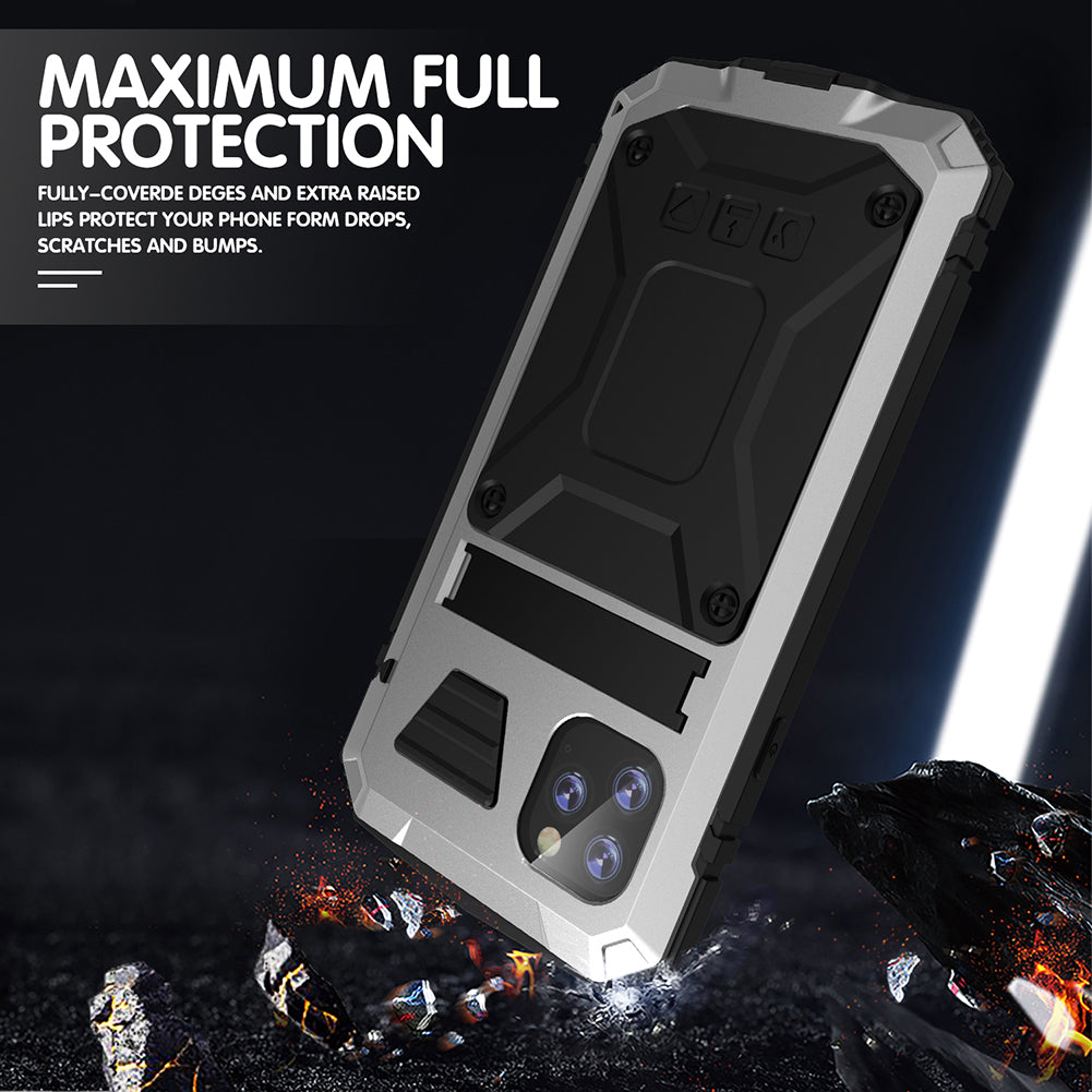 Tank Series Full Covering Kickstand Metal Frame Phone Cover Shell for iPhone 11 6.1 inch