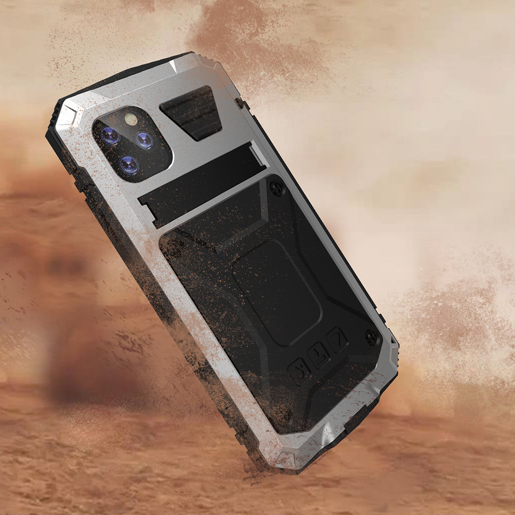 Tank Series Full Covering Kickstand Metal Frame Phone Cover Shell for iPhone 11 6.1 inch