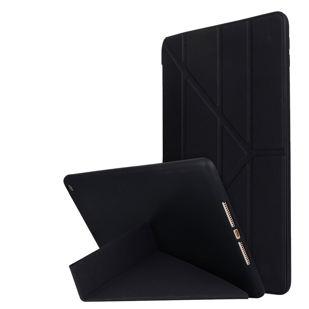For iPad 10.2 (2021)/(2020)/(2019) Protective Cover Folding Deformed Silicone + PU Leather Stand Tablet Case