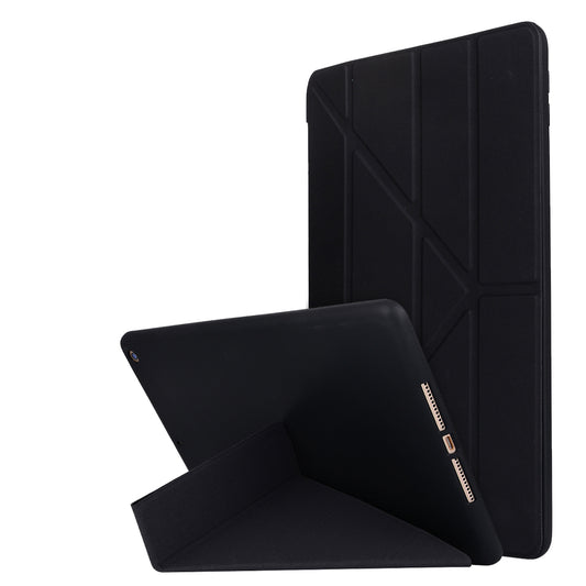 For iPad 10.2 (2021)/(2020)/(2019) Protective Cover Folding Deformed Silicone + PU Leather Stand Tablet Case