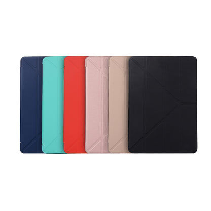 For iPad 10.2 (2021)/(2020)/(2019) Protective Cover Folding Deformed Silicone + PU Leather Stand Tablet Case