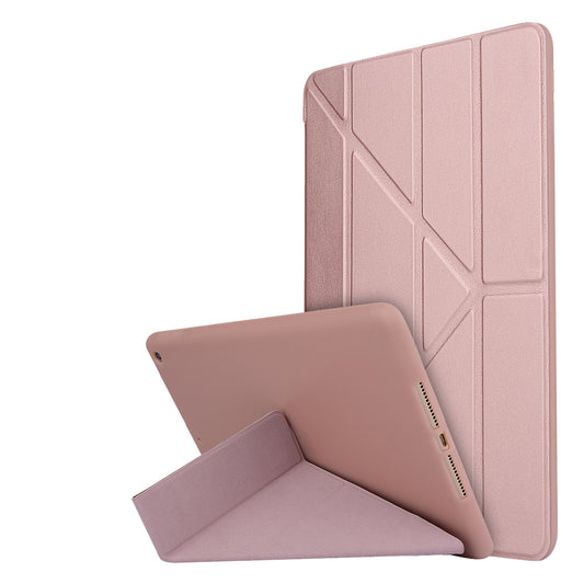 For iPad 10.2 (2021)/(2020)/(2019) Protective Cover Folding Deformed Silicone + PU Leather Stand Tablet Case