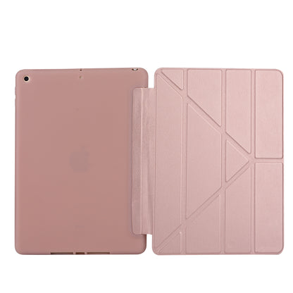 For iPad 10.2 (2021)/(2020)/(2019) Protective Cover Folding Deformed Silicone + PU Leather Stand Tablet Case