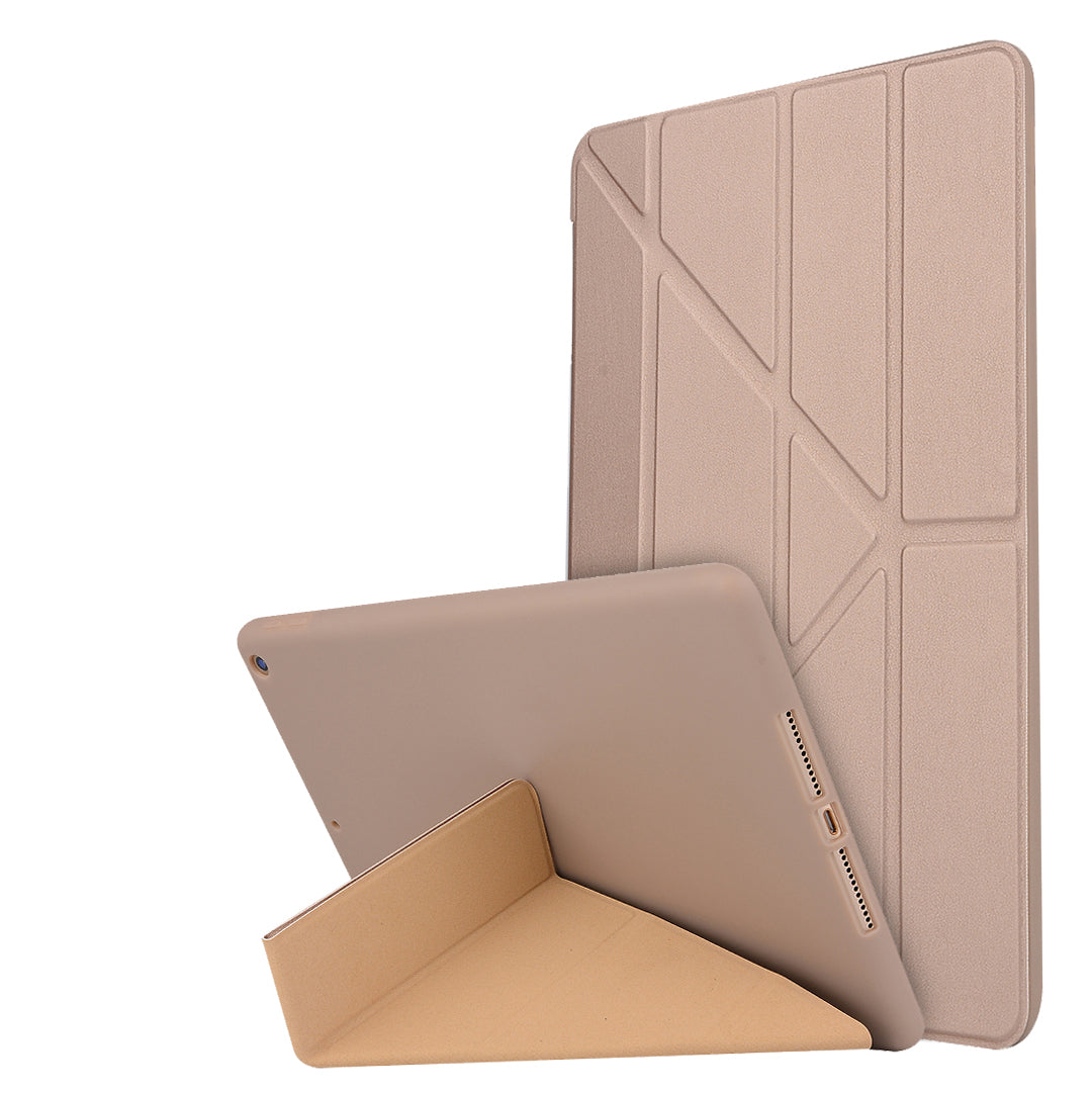 For iPad 10.2 (2021)/(2020)/(2019) Protective Cover Folding Deformed Silicone + PU Leather Stand Tablet Case
