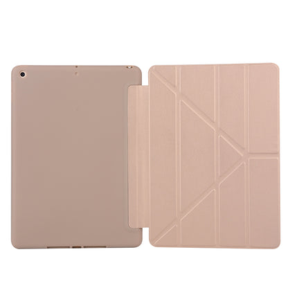 For iPad 10.2 (2021)/(2020)/(2019) Protective Cover Folding Deformed Silicone + PU Leather Stand Tablet Case