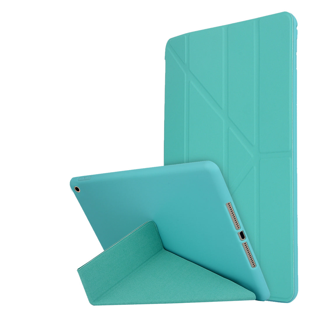 For iPad 10.2 (2021)/(2020)/(2019) Protective Cover Folding Deformed Silicone + PU Leather Stand Tablet Case