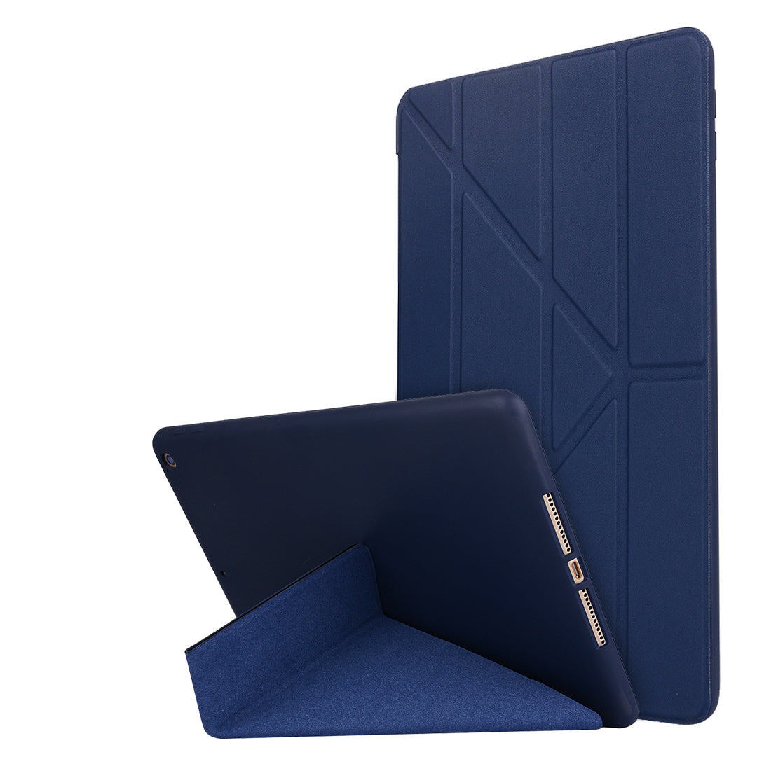 For iPad 10.2 (2021)/(2020)/(2019) Protective Cover Folding Deformed Silicone + PU Leather Stand Tablet Case