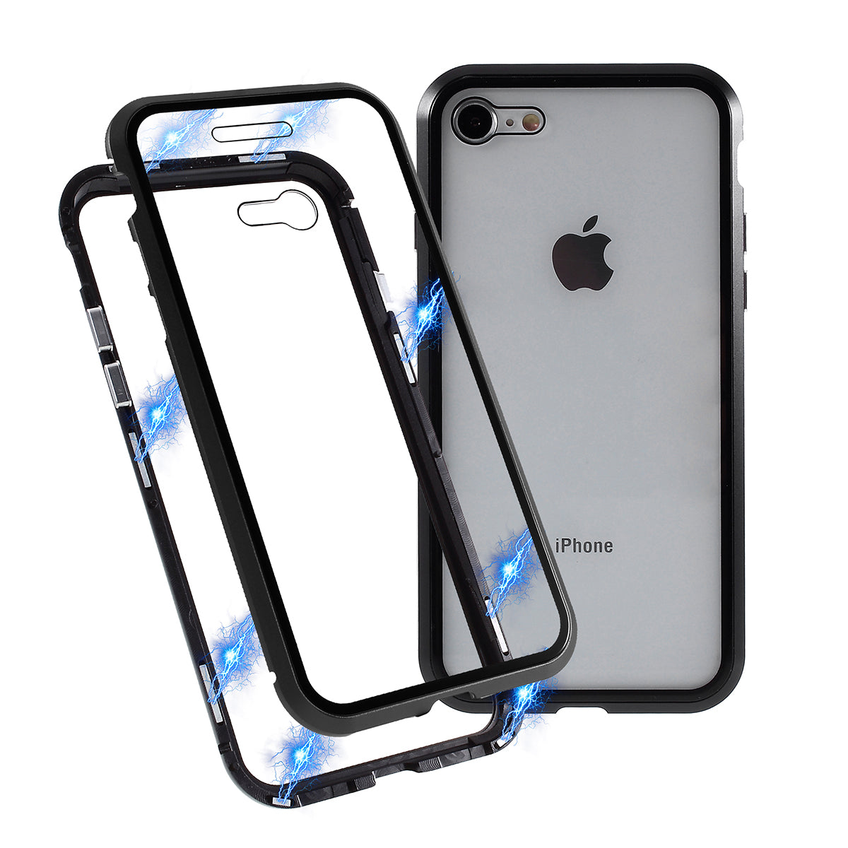 Magnetic Absorption Installation Phone Shell Covering Metal Frame + Dual-sided Tempered Glass Cell Phone Case for iPhone 8/7/SE (2020)/SE (2022)