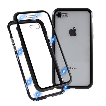 Magnetic Absorption Installation Phone Shell Covering Metal Frame + Dual-sided Tempered Glass Cell Phone Case for iPhone 8/7/SE (2020)/SE (2022)