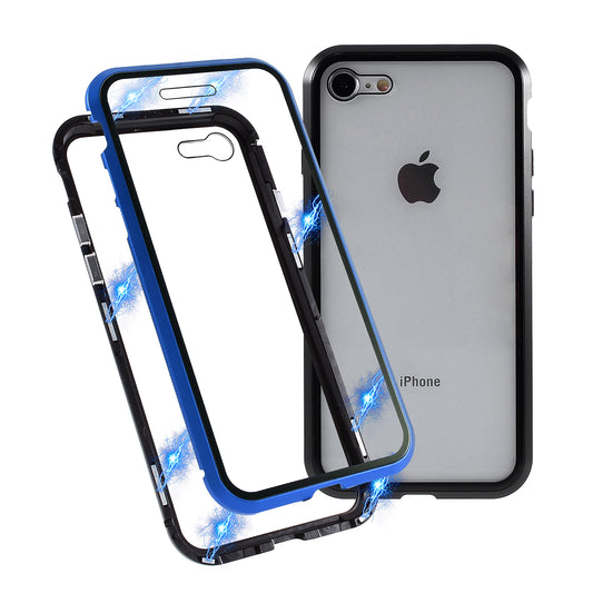 Magnetic Absorption Installation Phone Shell Covering Metal Frame + Dual-sided Tempered Glass Cell Phone Case for iPhone 8/7/SE (2020)/SE (2022)