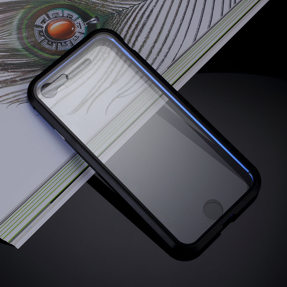 Magnetic Absorption Installation Phone Shell Covering Metal Frame + Dual-sided Tempered Glass Cell Phone Case for iPhone 8/7/SE (2020)/SE (2022)